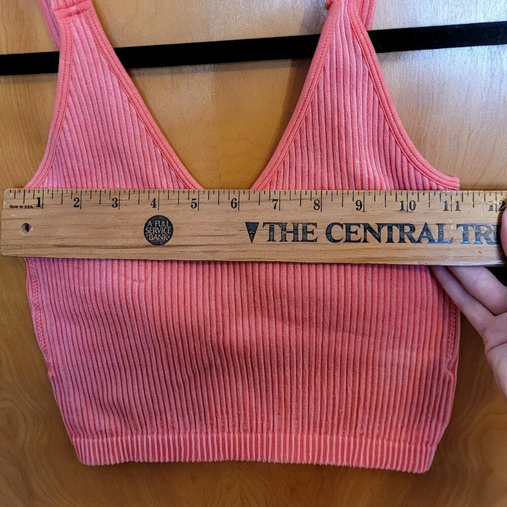 Pink Ribbed Brami Crop Top, Size S/M - Picture 6 of 8